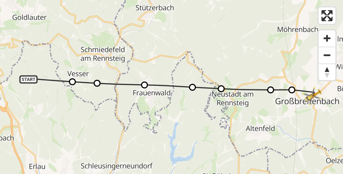 Flugroute Rettungshubschrauber St. Kilian - Großbreitenbach, 25 März 2026, 06:41
