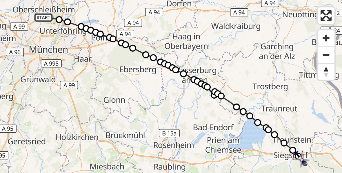 Flugroute Polizeihubschrauber Oberschleißheim - Wolfsberg, 25 März 2026, 06:52