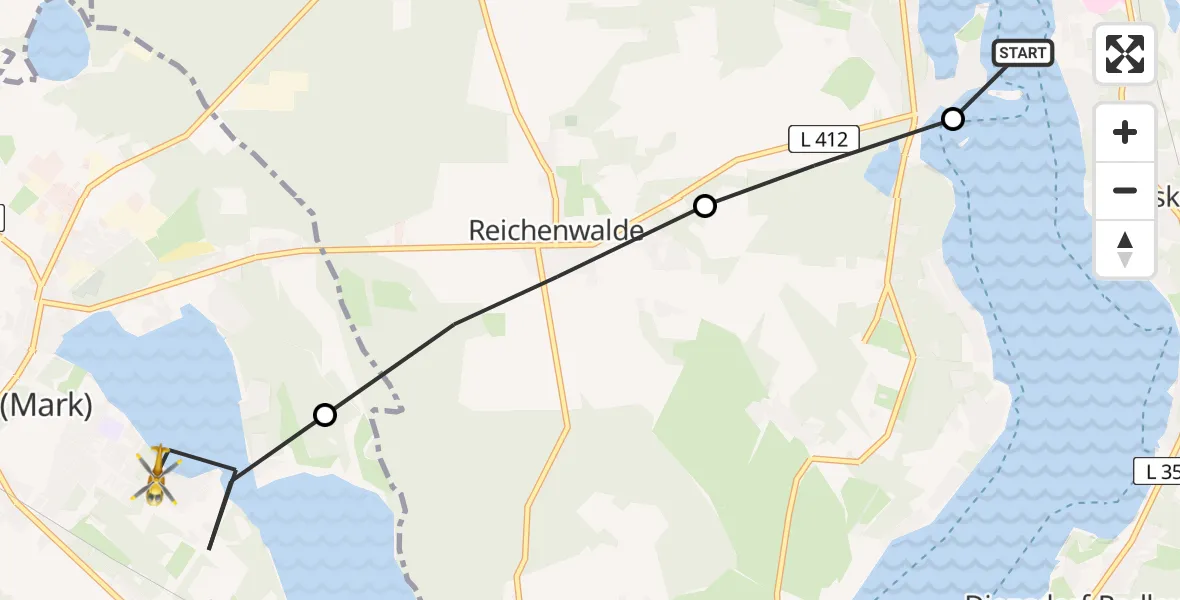 Flugroute Rettungshubschrauber Pieskow - Storkow (Mark), 25 März 2026, 07:08