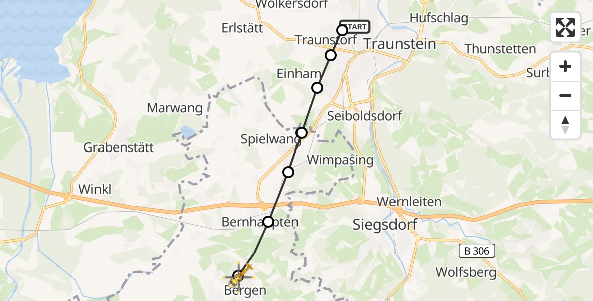 Flugroute Rettungshubschrauber Traunstein Hospital - Bergen, 25 März 2026, 07:10