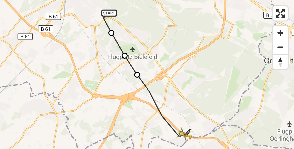 Flugroute Rettungshubschrauber Luftrettungszentrum Bielefeld - Bielefeld, 25 März 2026, 07:17