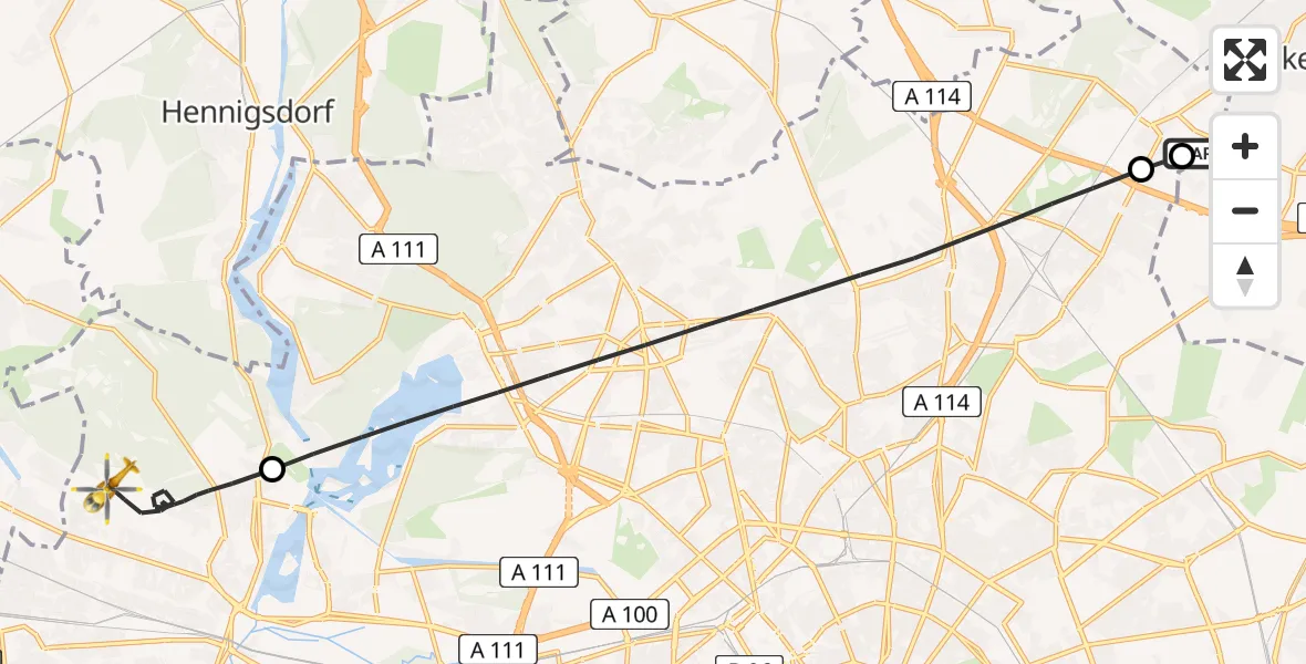 Flugroute Rettungshubschrauber Helios Clinic Berlin-Buch - Spandau, 25 März 2026, 07:20