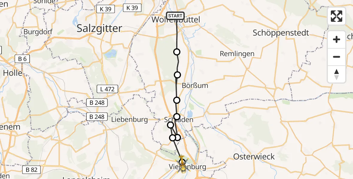 Flugroute Rettungshubschrauber Wolfenbüttel - Vienenburg, 25 März 2026, 07:22