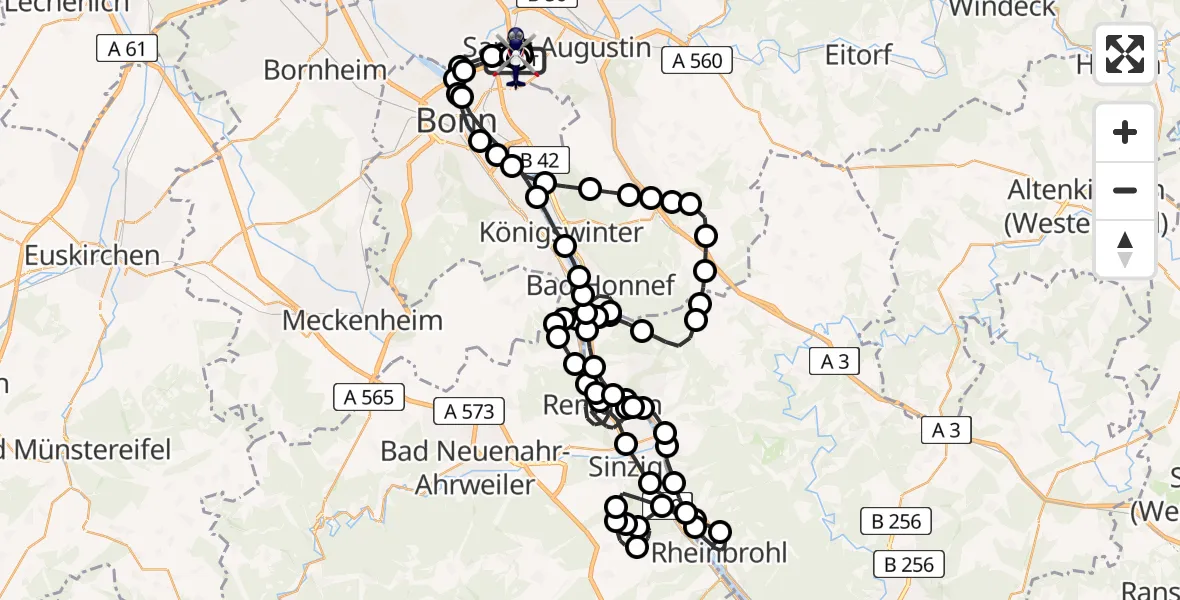 Flugroute Polizeihubschrauber Sankt Augustin - Sankt Augustin, 25 März 2026, 07:35