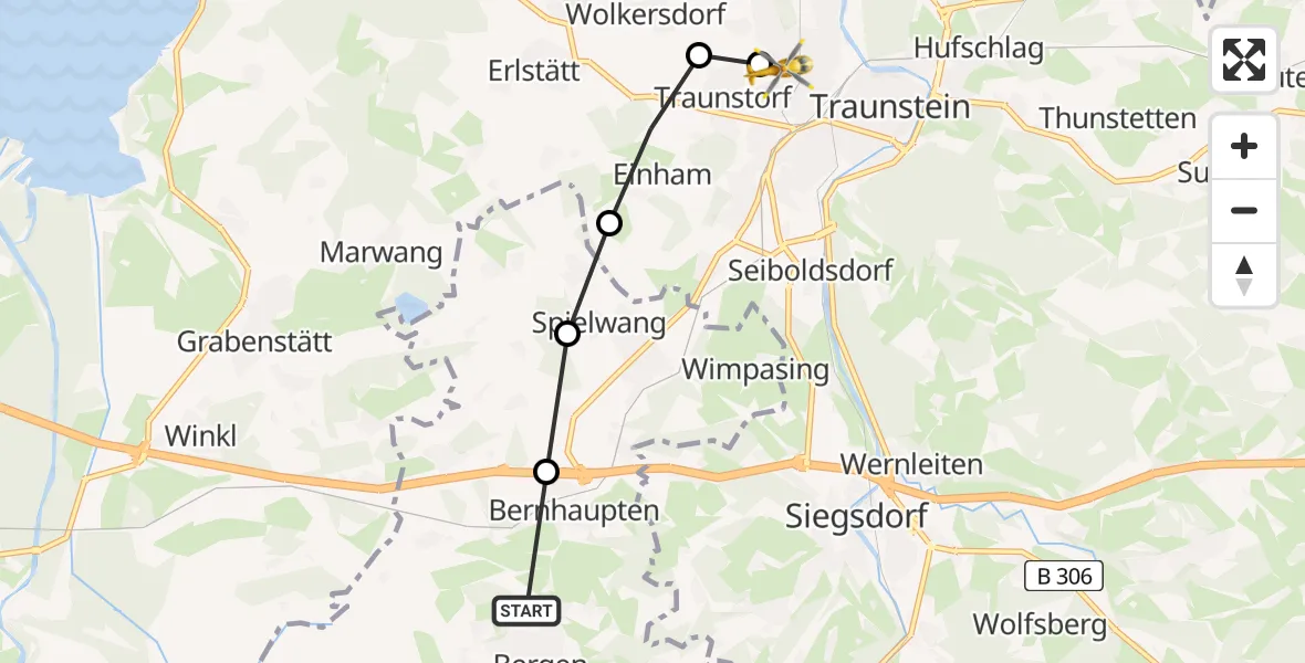 Routekaart van de vlucht: Rettungshubschrauber nach Traunstein Hospital