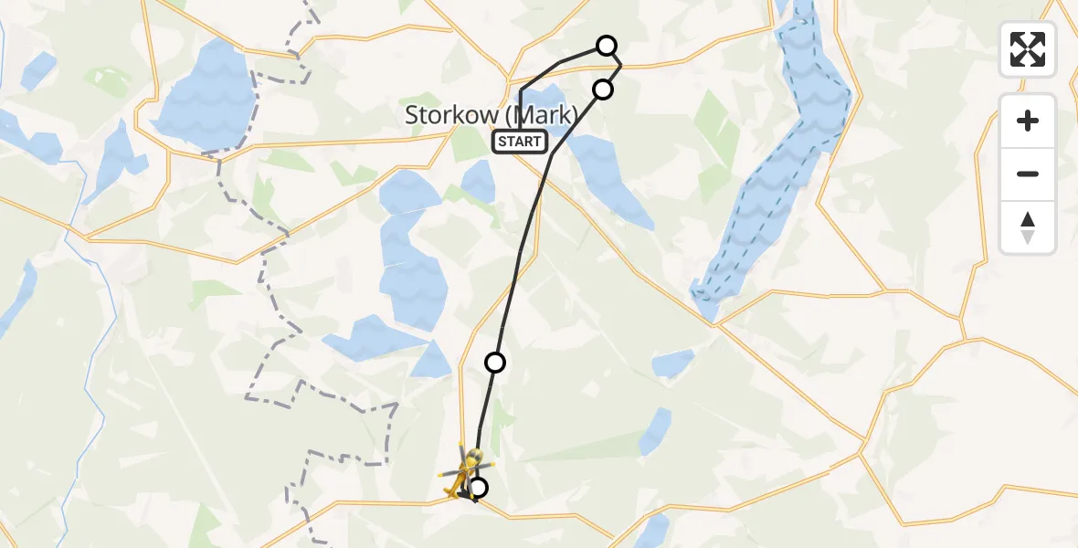 Flugroute Rettungshubschrauber Storkow (Mark) - Kehrigk, 25 März 2026, 07:42