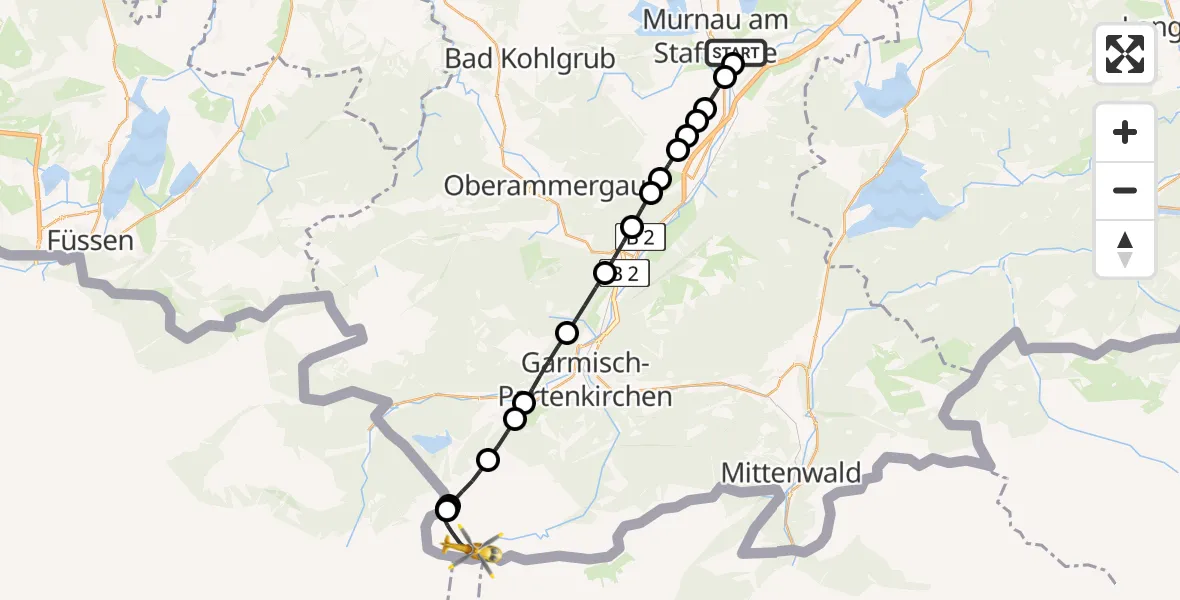 Flugroute Rettungshubschrauber Murnau Accident Hospital - Garmisch-Partenkirchen, 25 März 2026, 07:46