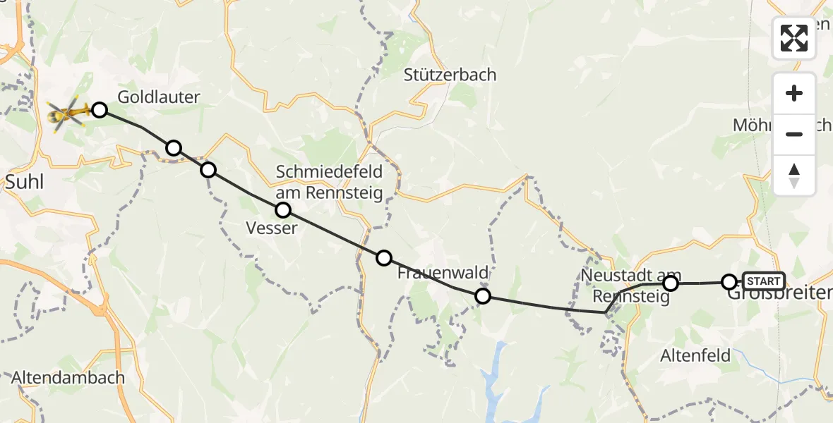 Routekaart van de vlucht: Rettungshubschrauber nach Heidersbach, Heldersbacher Weg