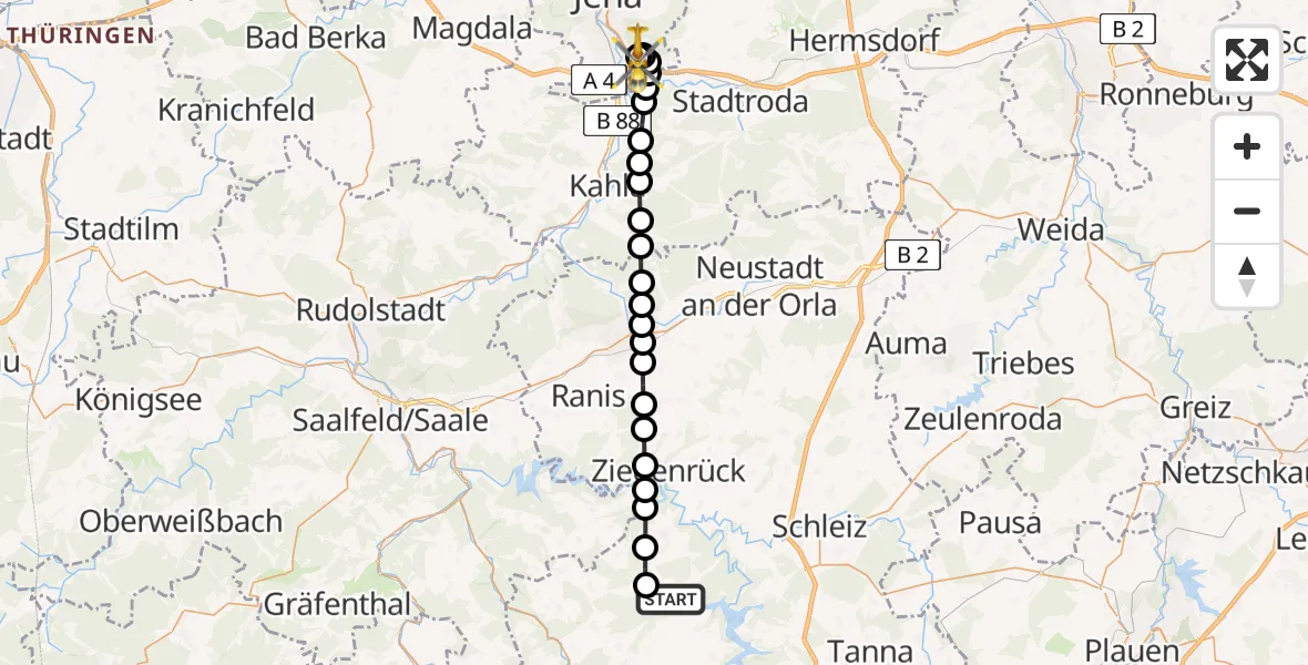 Routekaart van de vlucht: Ambulanzhubschrauber nach Jena University Hospital