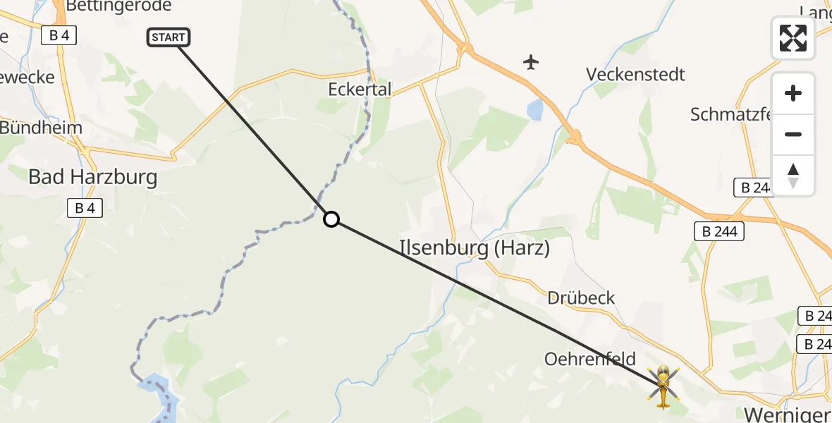 Flugroute Rettungshubschrauber Bettingerode - Wernigerode, 25 März 2026, 07:58