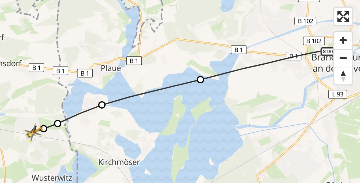 Flugroute Rettungshubschrauber Brandenburg an der Havel - Wusterwitz, 25 März 2026, 07:58