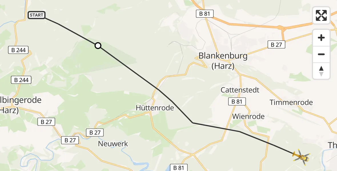 Flugroute Rettungshubschrauber Wernigerode - Blankenburg, 25 März 2026, 08:02