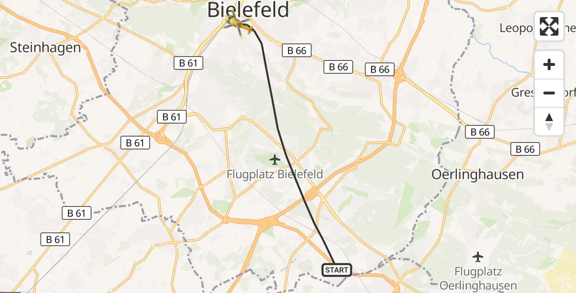 Flugroute Rettungshubschrauber Bielefeld - Bielefeld, 25 März 2026, 08:08