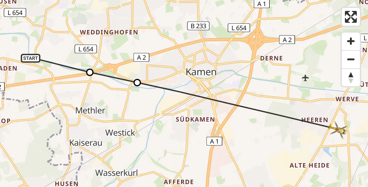 Flugroute Rettungshubschrauber Lünen - Kamen, 25 März 2026, 08:16