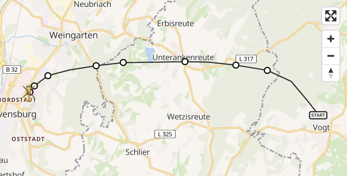 Routekaart van de vlucht: Rettungshubschrauber nach Sankt Elisabeth Hospital
