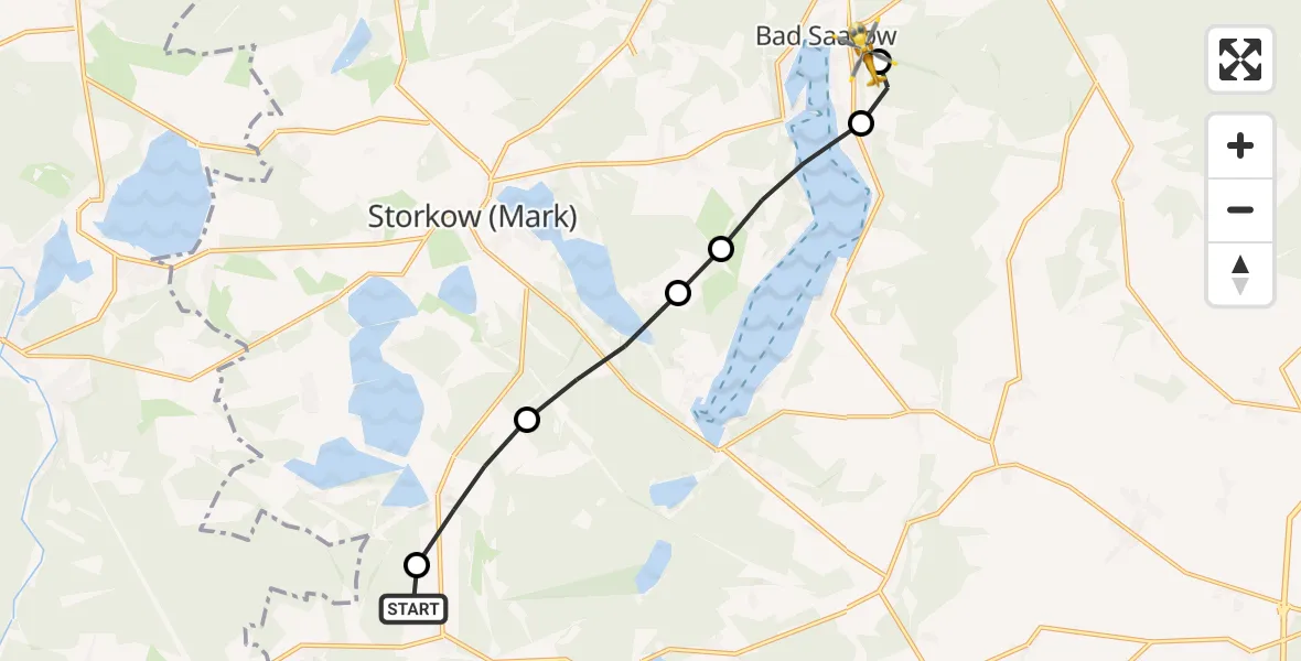 Flugroute Rettungshubschrauber Kehrigk - Bad Saarow, 25 März 2026, 08:22