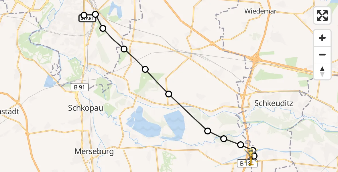 Routekaart van de vlucht: Rettungshubschrauber nach ADAC Air Rescue Station Leipzig/Schkeuditz-Dölzig Hubschrauberlandeplatz (Christoph 61)