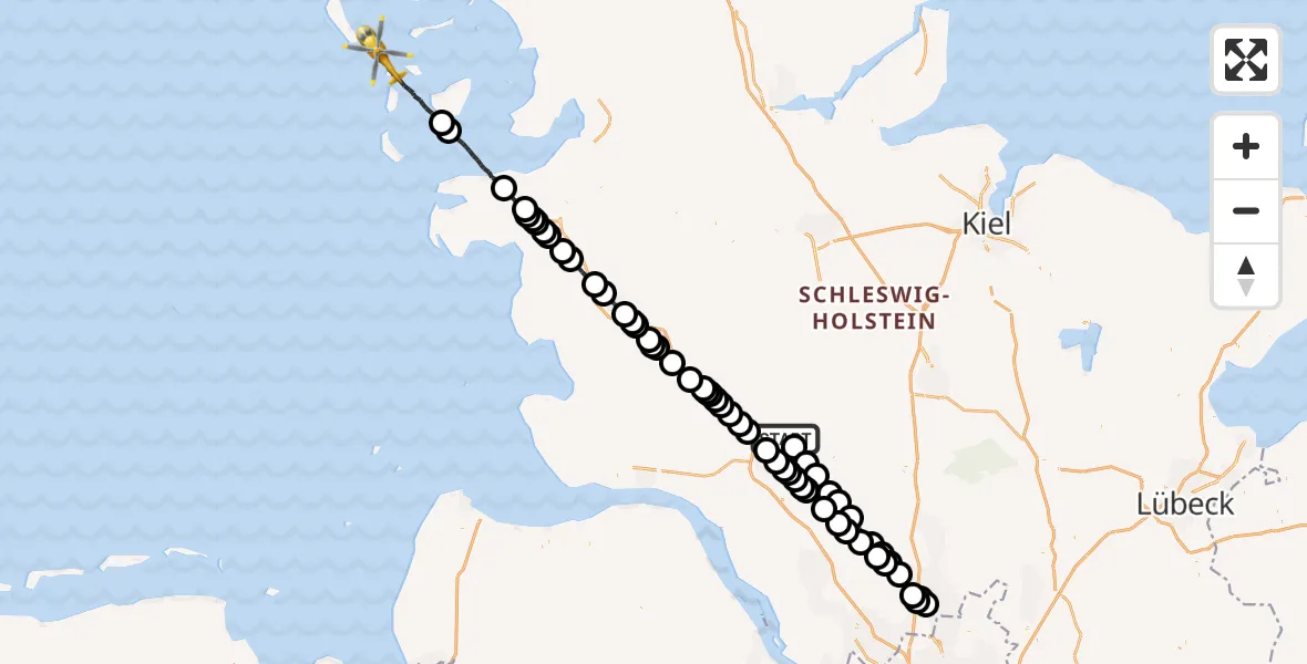 Flugroute Rettungshubschrauber Hohenlockstedt - Pellworm, 25 März 2026, 08:42