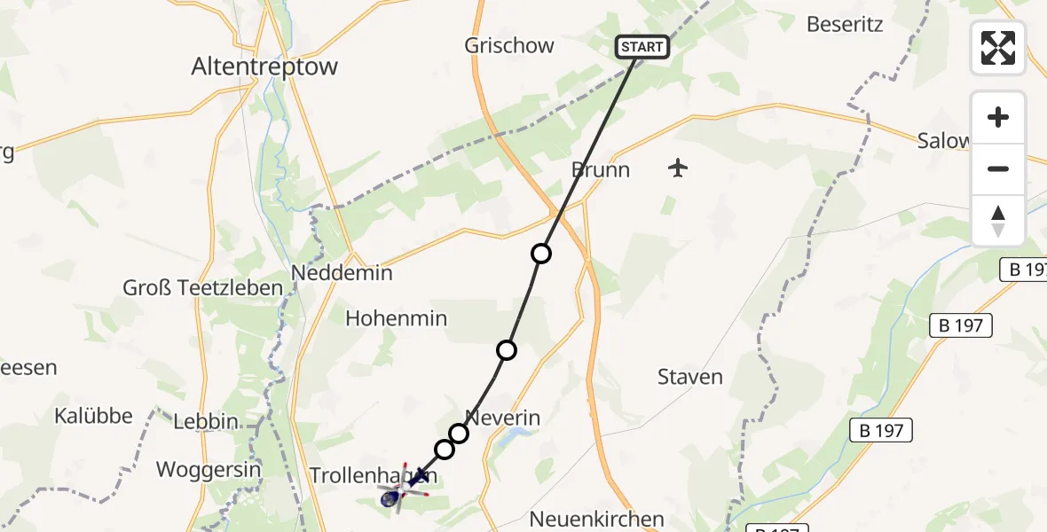 Routekaart van de vlucht: Polizeihubschrauber nach Neubrandenburg Trollenhagen Flughafen