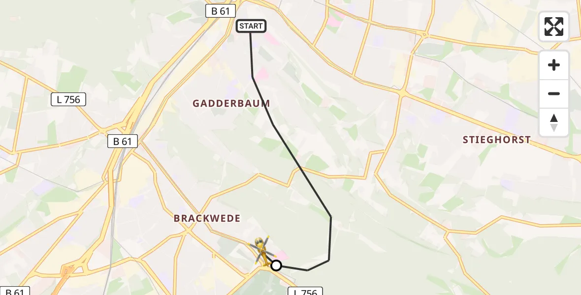 Routekaart van de vlucht: Rettungshubschrauber nach Luftrettungszentrum Bielefeld