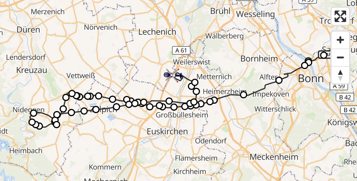 Flugroute Polizeihubschrauber Sankt Augustin - Weilerswist, 25 März 2026, 08:59