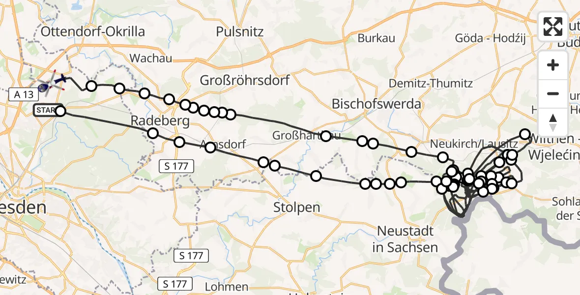 Flugroute Polizeihubschrauber Klotzsche - Klotzsche, 25 März 2026, 09:00