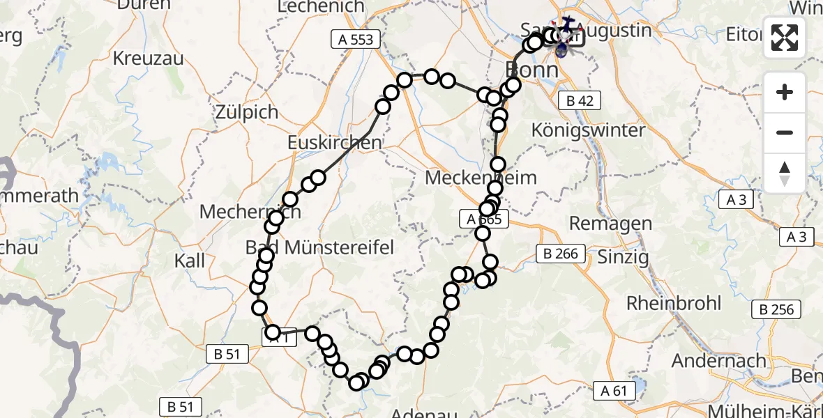 Routekaart van de vlucht: Polizeihubschrauber nach Sankt Augustin, Bonn-Hangelar Flugplatz