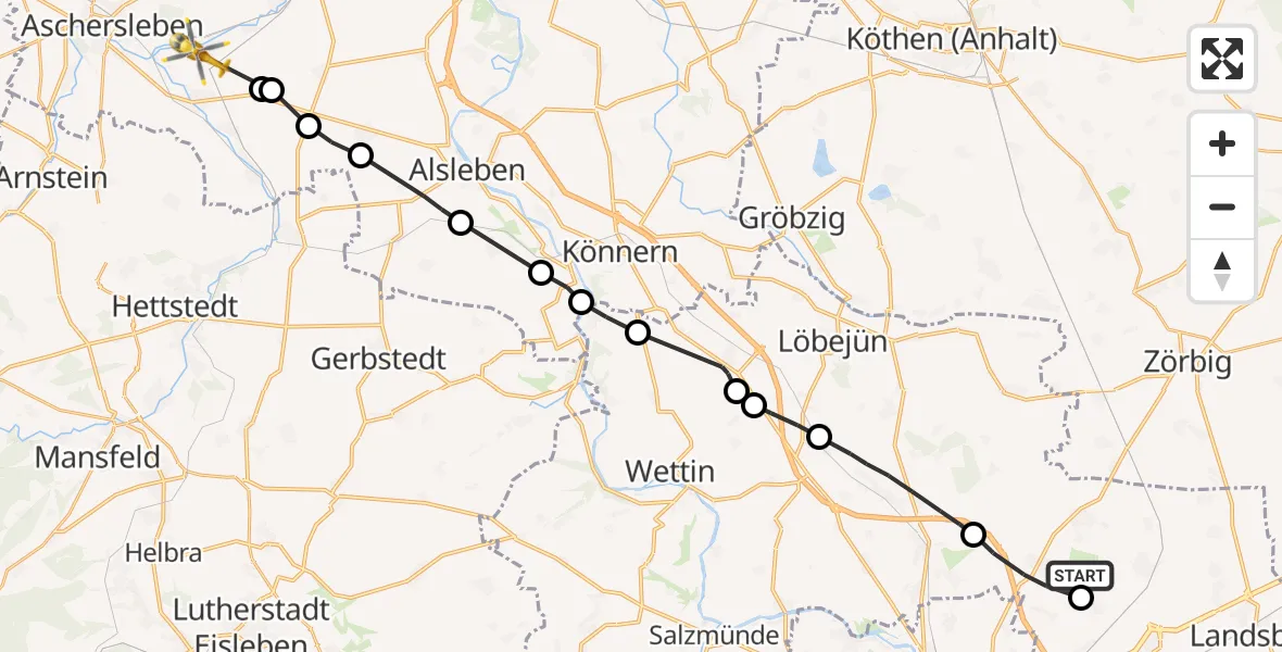 Flugroute Rettungshubschrauber Halle-Oppin Flugplatz - Groß Schierstedt, 25 März 2026, 09:11