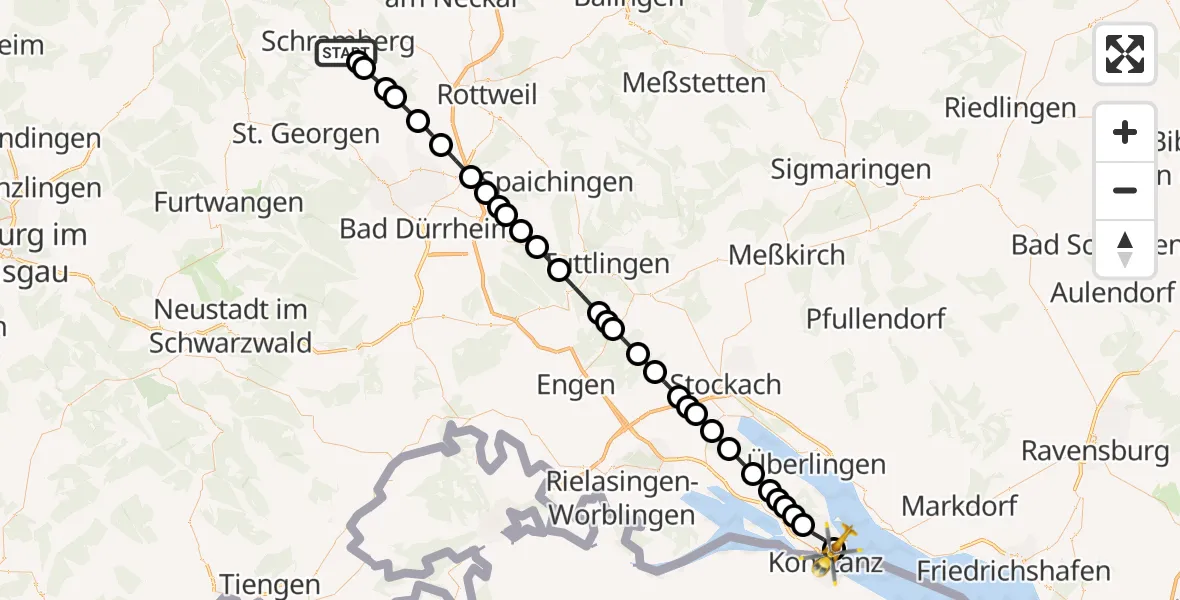 Flugroute Ambulanzhubschrauber Schramberg - Konstanz Hospital, 25 März 2026, 09:11