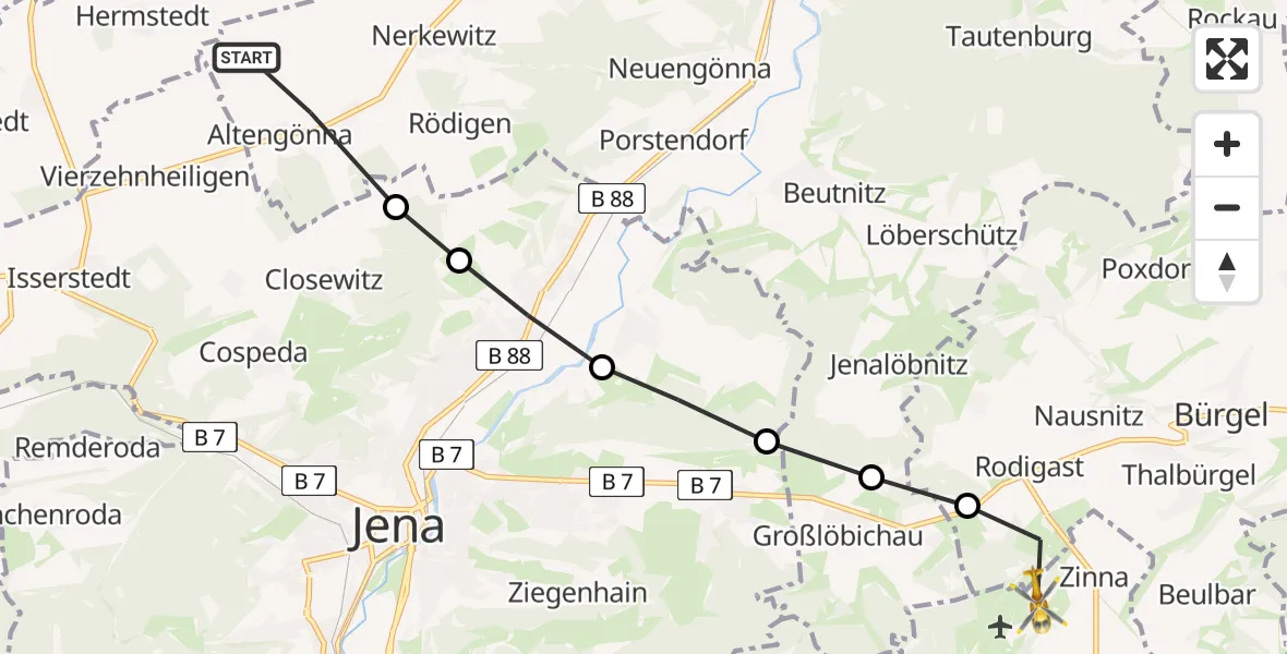 Flugroute Rettungshubschrauber Altengönna - Zinna, 25 März 2026, 09:13