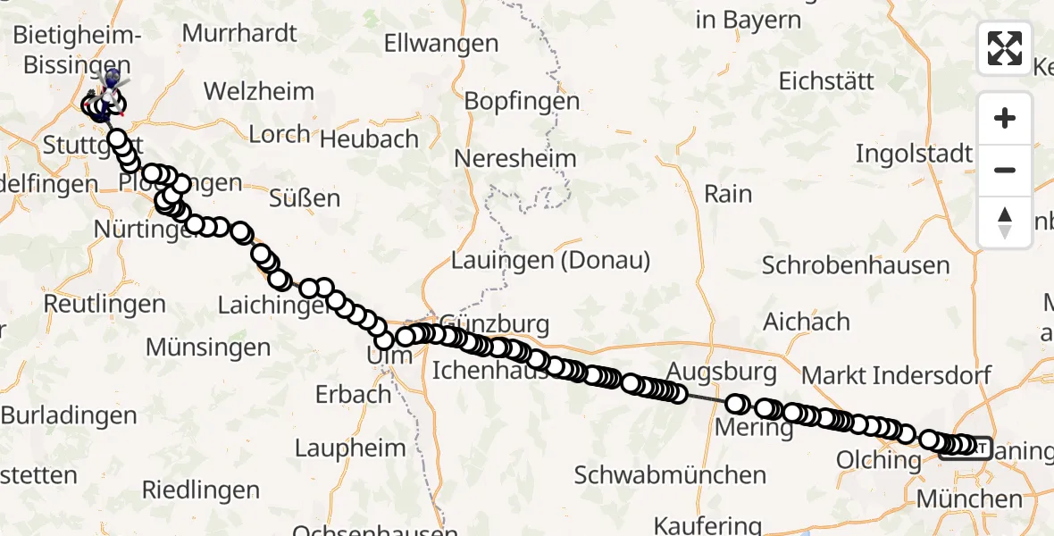 Flugroute Polizeihubschrauber Oberschleißheim - Pattonville Flugplatz, 25 März 2026, 09:18