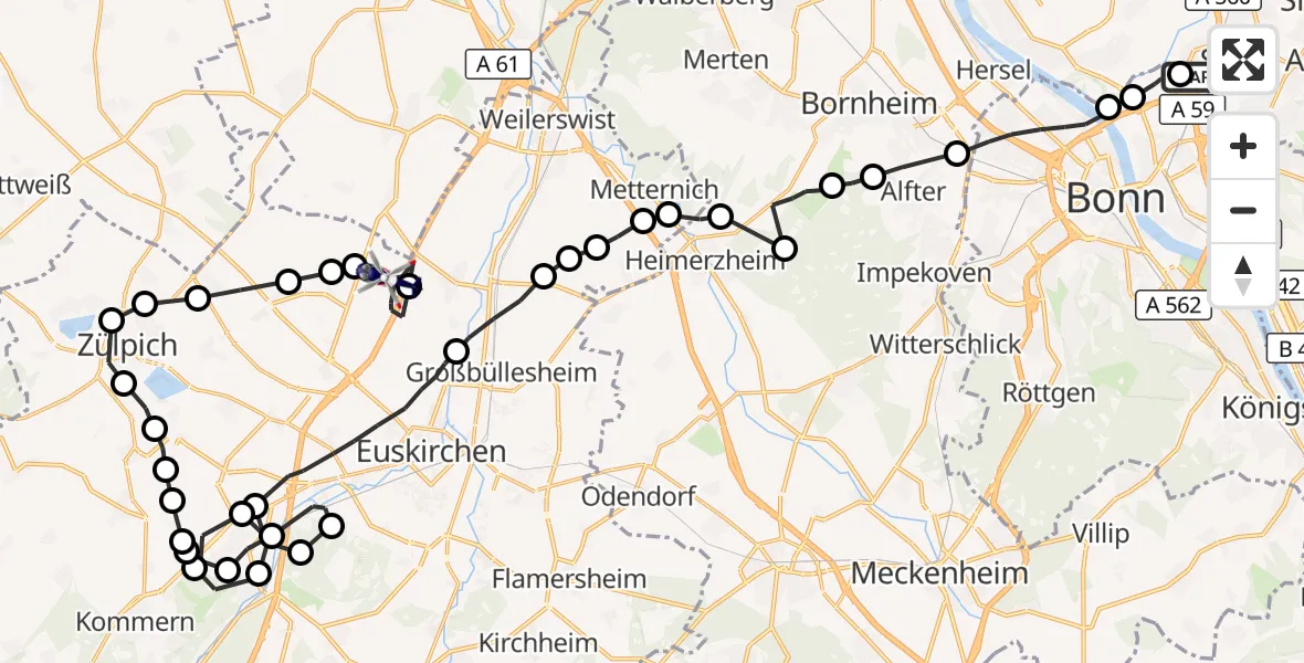 Flugroute Polizeihubschrauber Sankt Augustin - Mülheim, 25 März 2026, 09:22