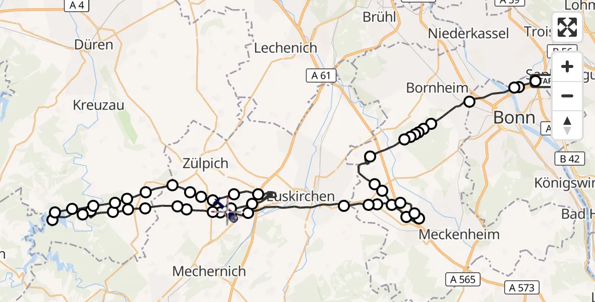 Flugroute Polizeihubschrauber Meindorf - Virnich, 25 März 2026, 09:23