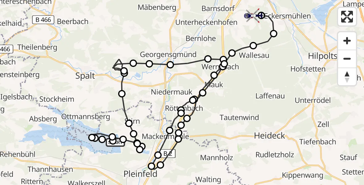 Flugroute Polizeihubschrauber Pleinfeld - Obersteinbach an der Haide, 25 März 2026, 09:37