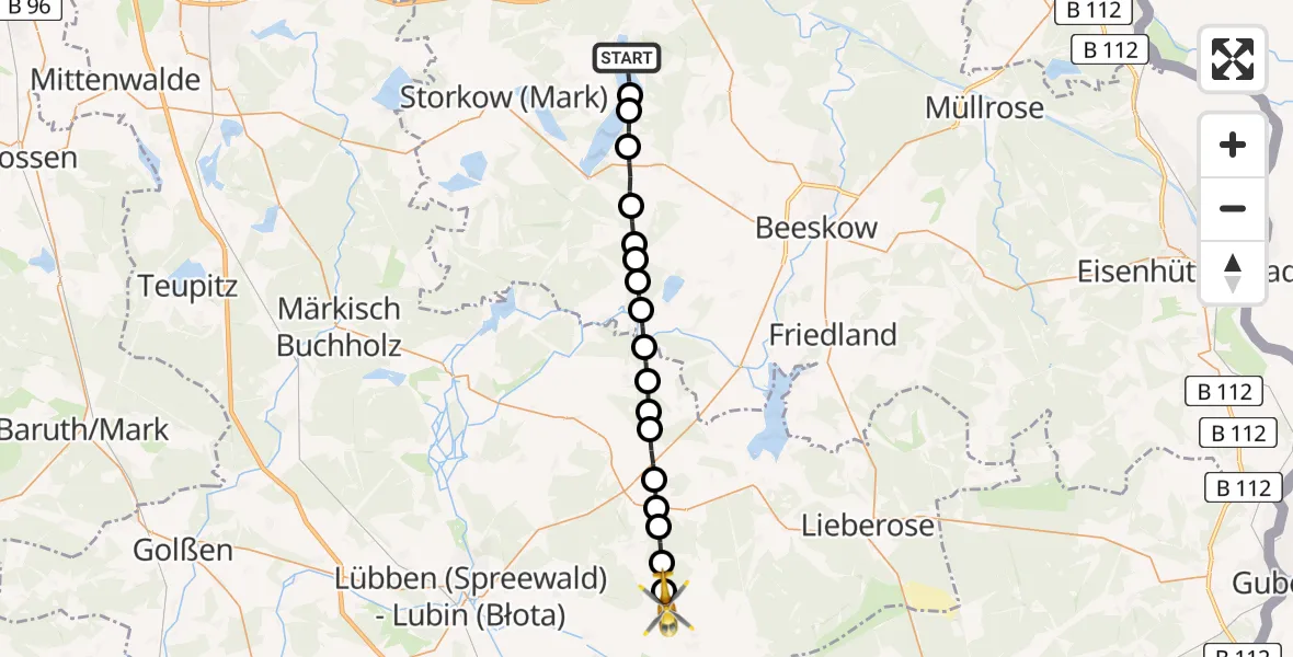Flugroute Rettungshubschrauber Pieskow - Neu Zauche, 25 März 2026, 09:41