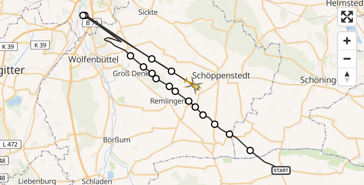 Flugroute Rettungshubschrauber Dedeleben - Groß Vahlberg, 25 März 2026, 09:41