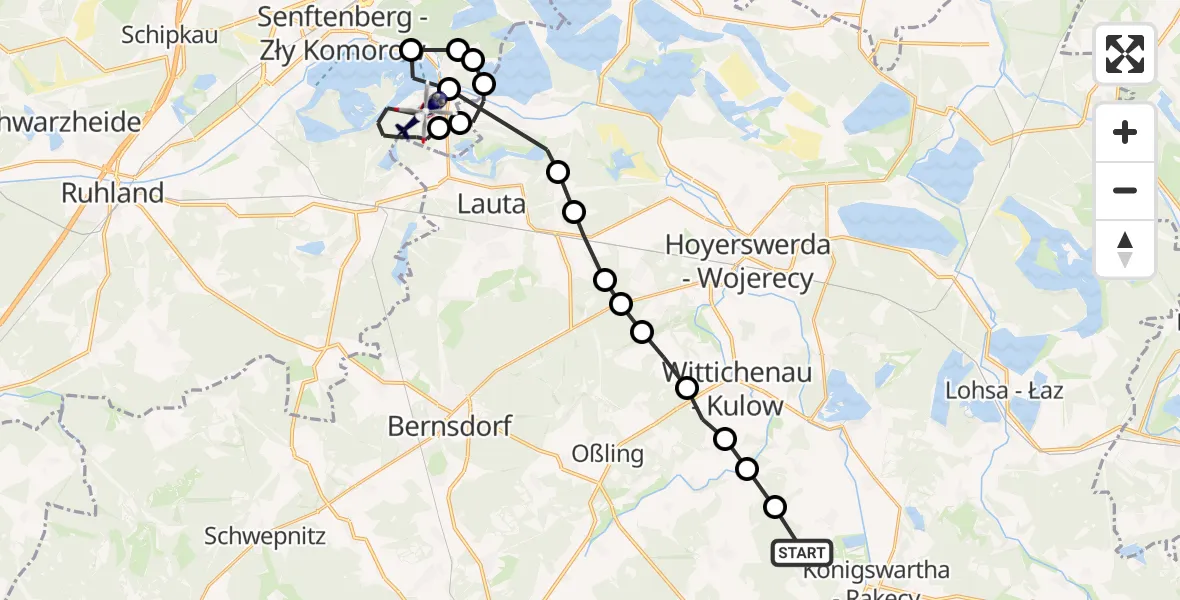 Flugroute Polizeihubschrauber Cunnewitz - Senftenberg, 25 März 2026, 09:41