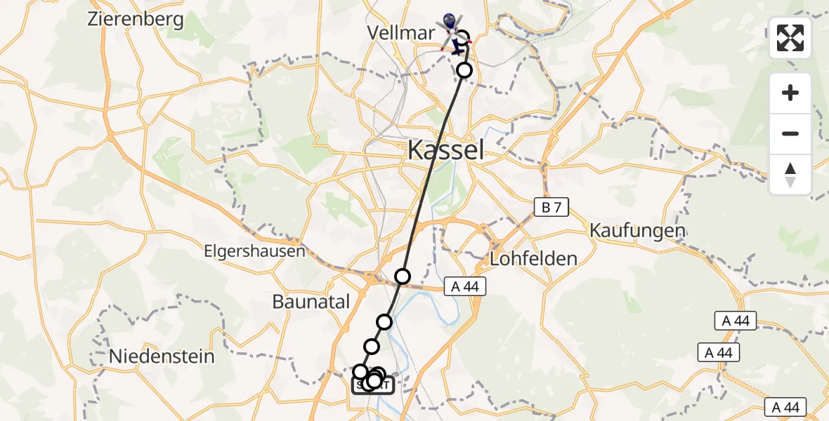 Flugroute Polizeihubschrauber Edermünde-Grifte Flugplatz - Fuldatal Bundespolizei Hubschrauberlandeplatz, 25 März 2026, 09:50