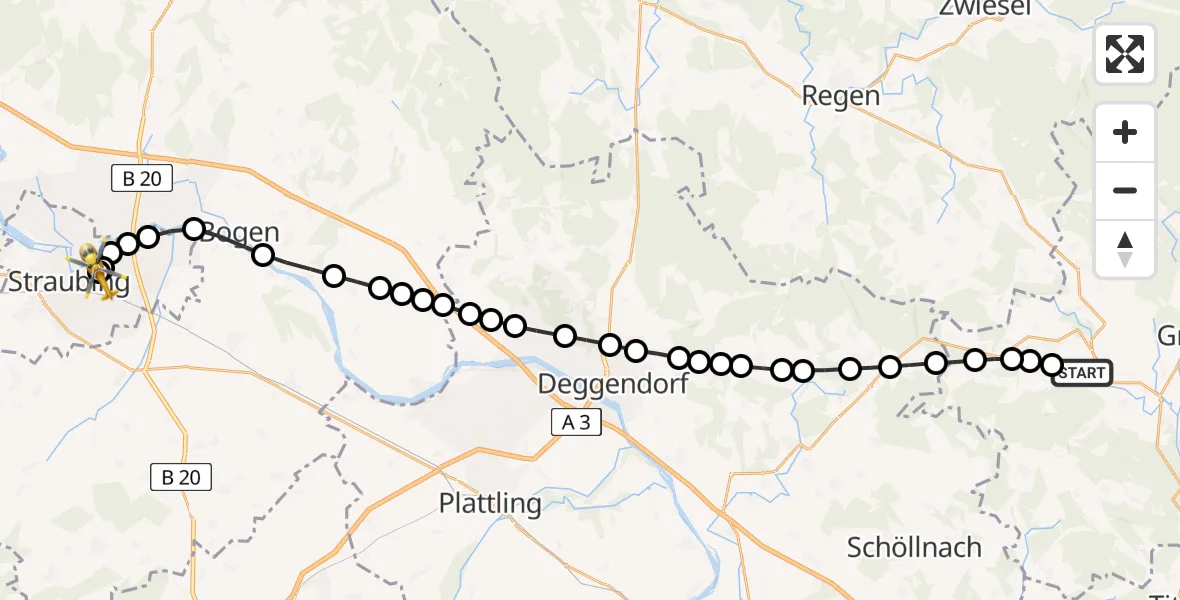 Routekaart van de vlucht: Rettungshubschrauber nach Sankt Elisabeth Hospital Straubing
