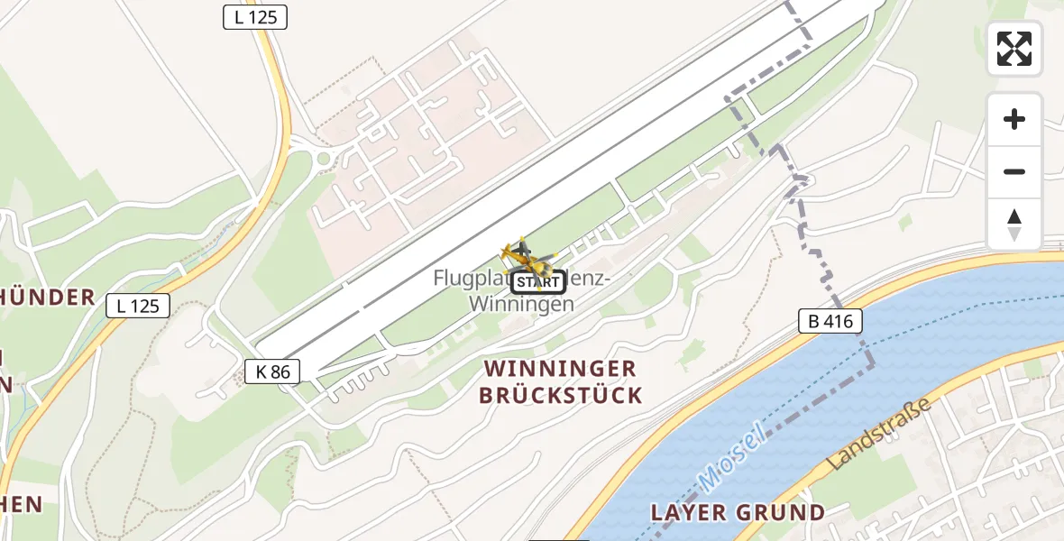 Flugroute Rettungshubschrauber Koblenz-Winningen Flugplatz - Koblenz-Winningen Flugplatz, 25 März 2026, 09:57