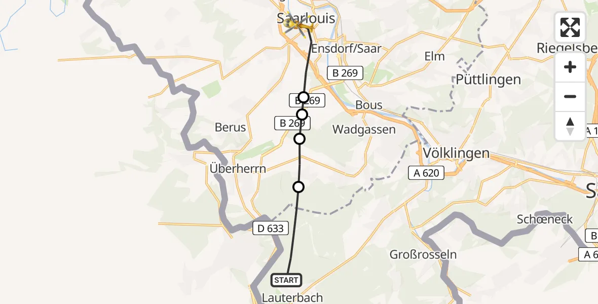 Flugroute Rettungshubschrauber Völklingen - Saarlouis, 25 März 2026, 09:58