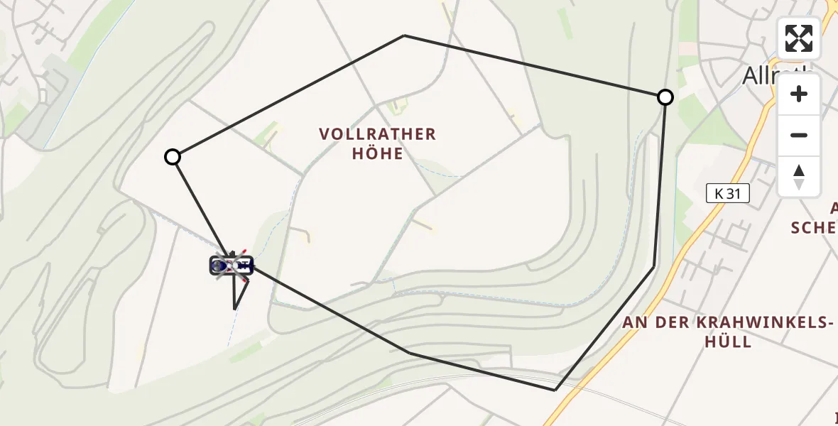 Flugroute Polizeihubschrauber Allrath - Allrath, 25 März 2026, 09:59