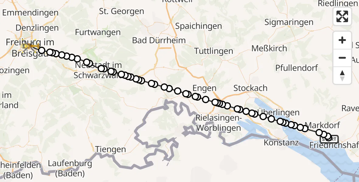 Routekaart van de vlucht: Rettungshubschrauber nach Freiburg im Breisgau, Sautierstraße
