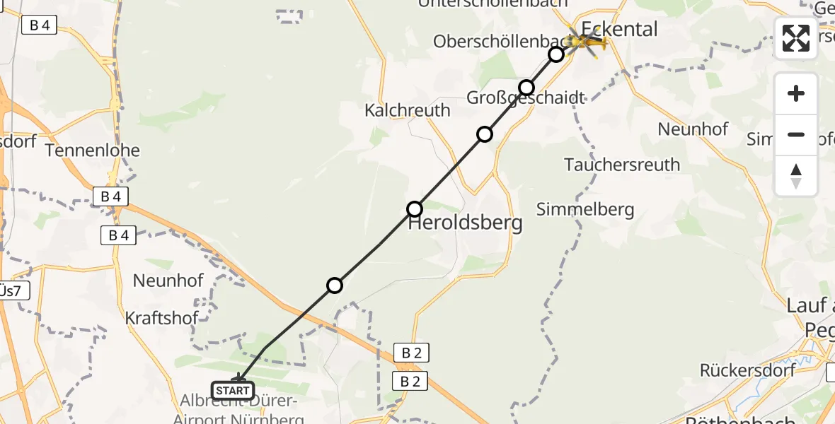 Flugroute Rettungshubschrauber Flughafen Nuremberg - Eschenau, 25 März 2026, 10:03
