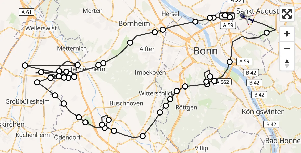 Routekaart van de vlucht: Polizeihubschrauber nach Bonn-Hangelar Flugplatz