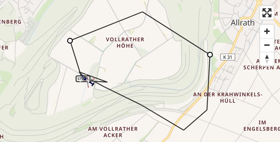Flugroute Polizeihubschrauber Allrath - Allrath, 25 März 2026, 10:06