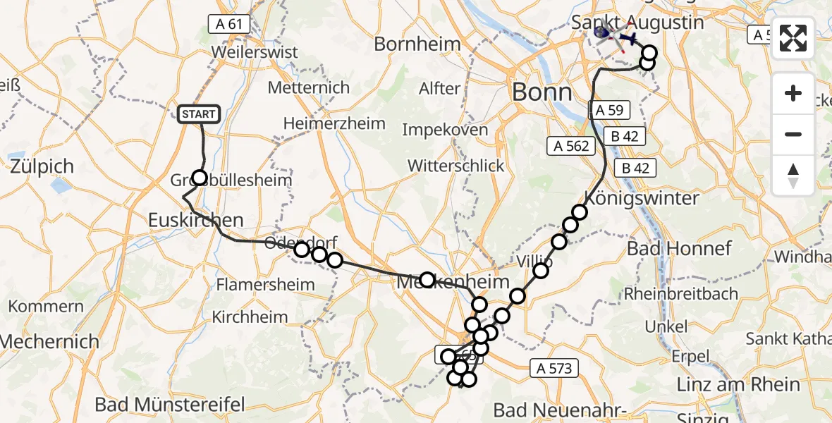 Flugroute Polizeihubschrauber Weilerswist - Bonn-Hangelar Flugplatz, 25 März 2026, 10:13