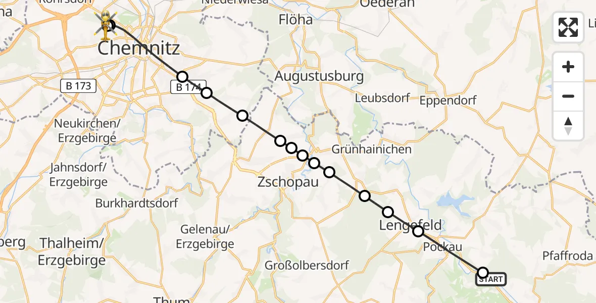 Routekaart van de vlucht: Rettungshubschrauber nach Flemmingstraße Hospital Rooftop