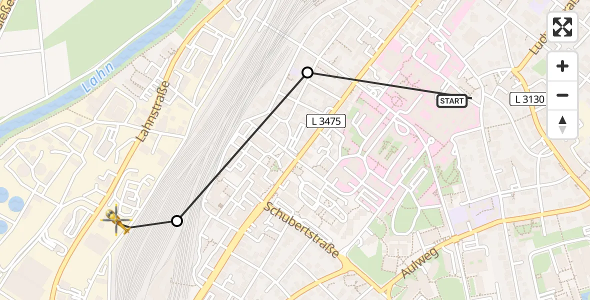 Routekaart van de vlucht: Rettungshubschrauber nach Gießen, Lahnstraße