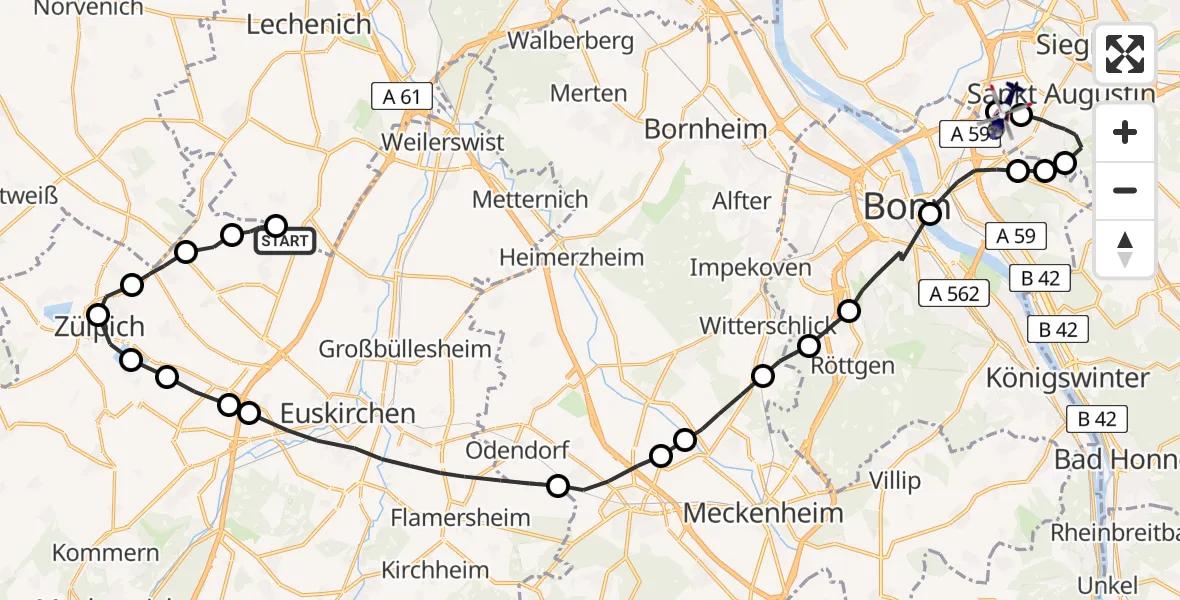 Flugroute Polizeihubschrauber Mülheim - Bonn-Hangelar Flugplatz, 25 März 2026, 10:18